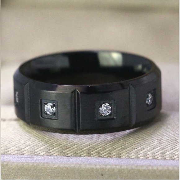 Matte Black Gold Plated 8mm CZ Titanium Wedding Band Man Ring Size 8-11 - Picture 5 of 6